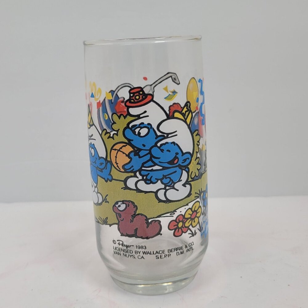 VTG Payo "Clumsy" Smurfs Collectors Drinking Glass By Wallace Berrie Co 1983